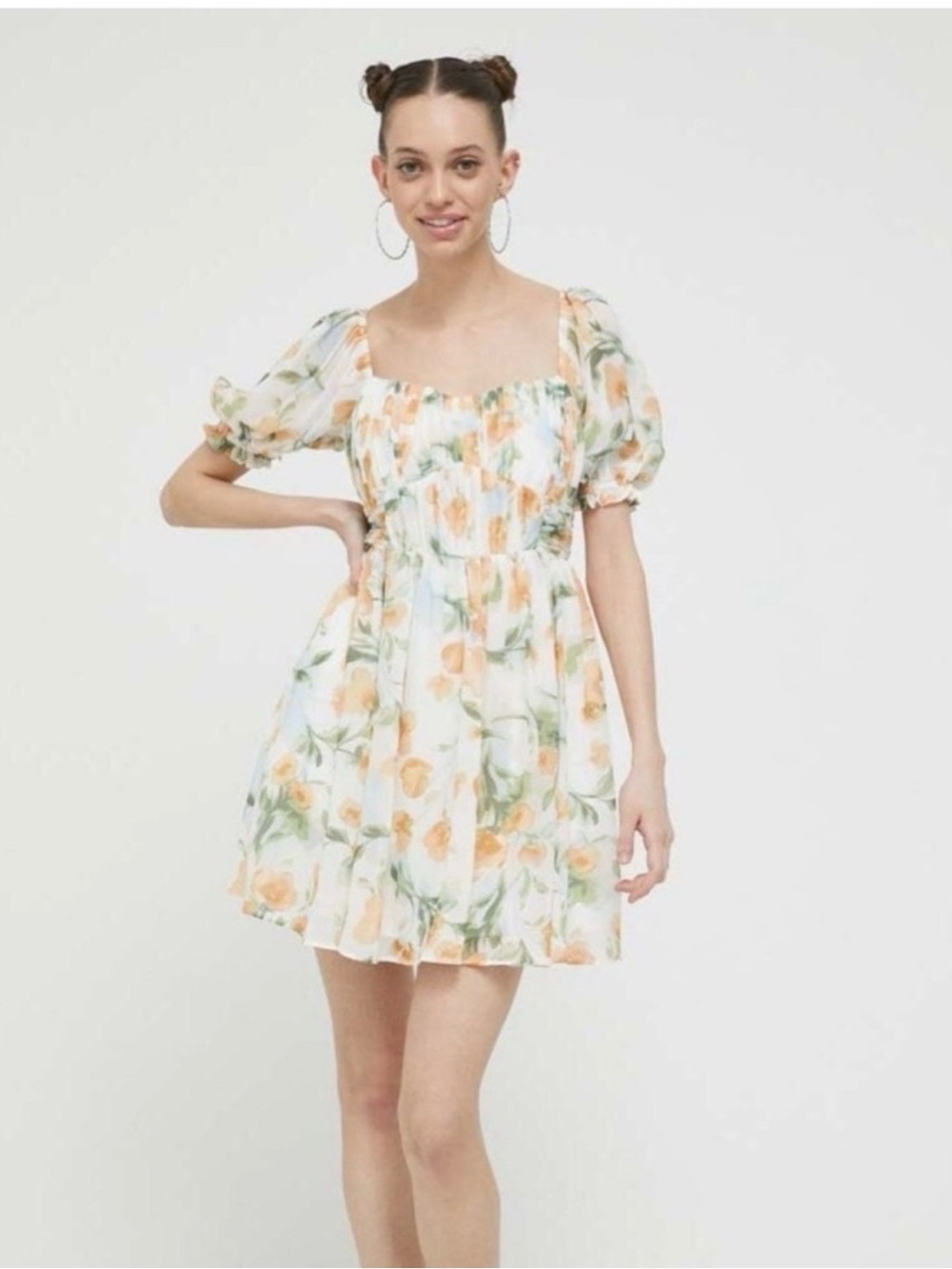 Abercrombie NWT Floral Smocked Puff Sleeve Mini Dress XSP